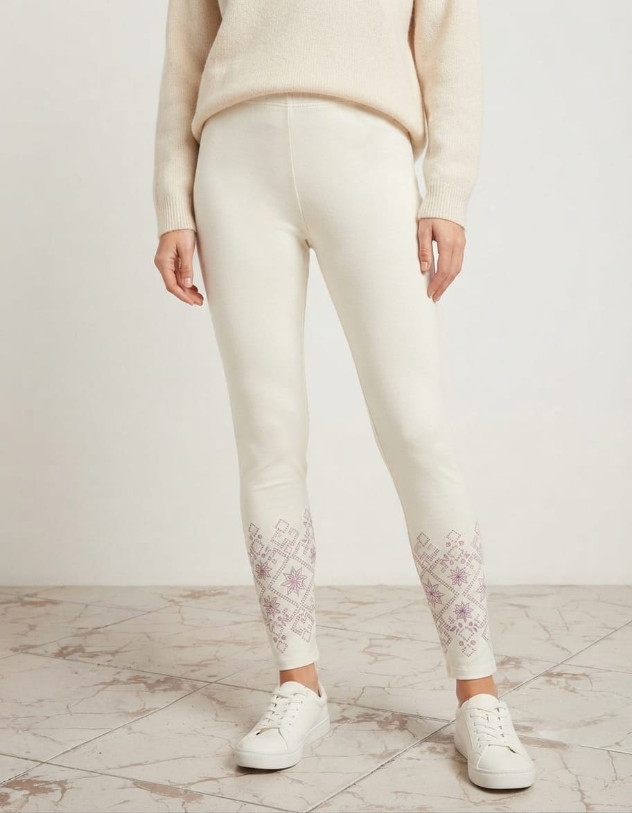 NIRVII Women's Offwhite Geometric Floral Print Ankle Leggings – Elegant Everyday Wear