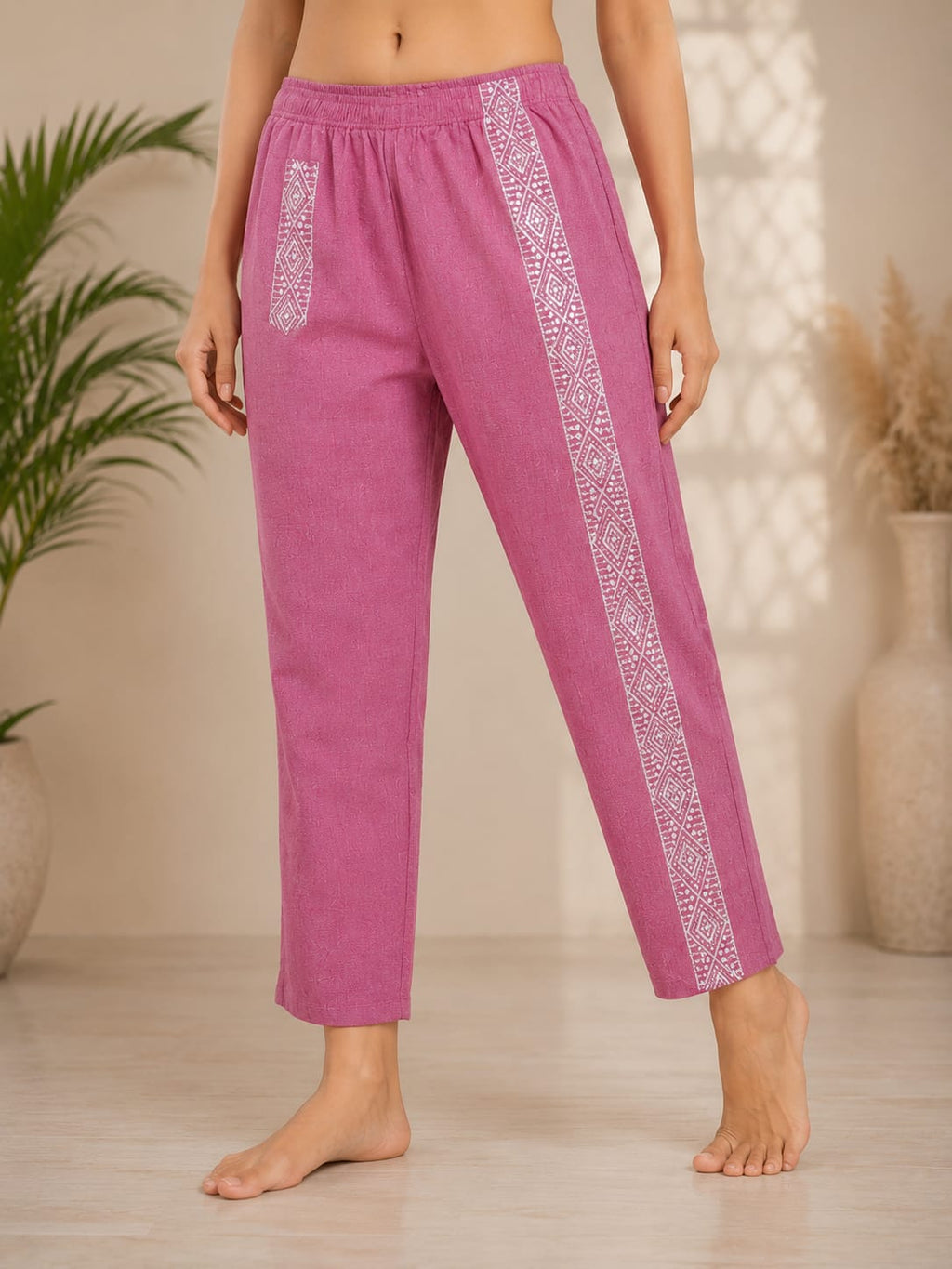 NIRVII Women's Premium Pink Designer Pants – Functional Pocket & Elegant Fit