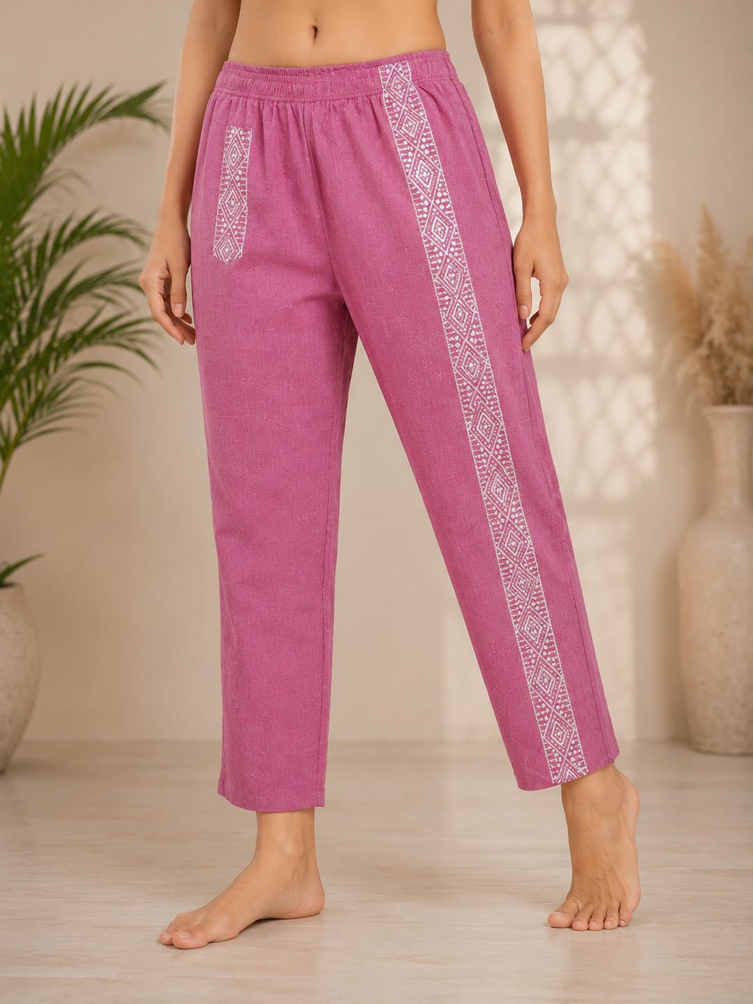 NIRVII Women's Premium Pink Designer Pants – Functional Pocket & Elegant Fit