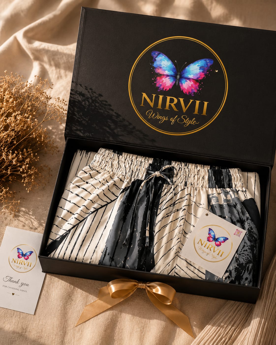 NIRVII Women's Abstract Leaf Printed Wide-Leg Palazzo with Pockets – Soft, Comfortable & Stylish | Premium Packaging
