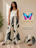 NIRVII Women's Abstract Leaf Printed Wide-Leg Palazzo with Pockets – Soft, Comfortable & Stylish | Premium Packaging