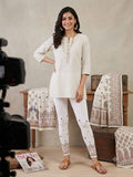 NIRVII Women's White Ethnic Floral Printed Ankle Leggings – Elegant & Comfortable