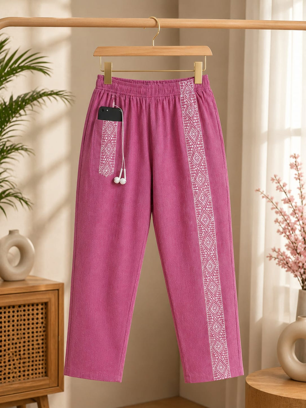 NIRVII Women's Premium Pink Designer Pants – Functional Pocket & Elegant Fit